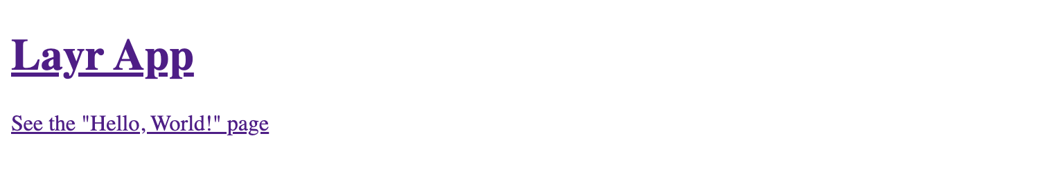 Screenshot of the app displaying a link to the 'Hello, World!' page